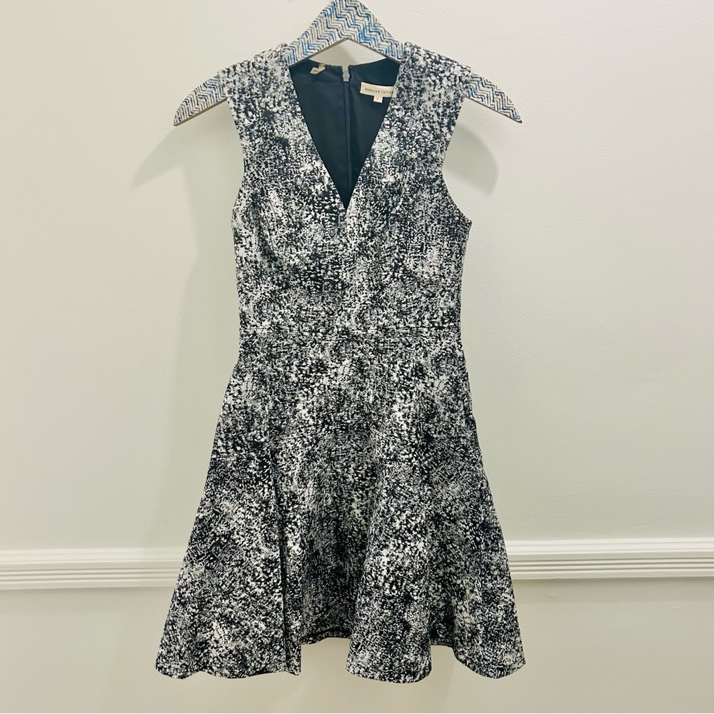 Rebecca Taylor Fit and Flare Mini Dress 0 black white